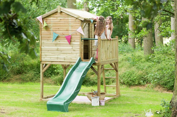 Wooden playhouse with store slide argos