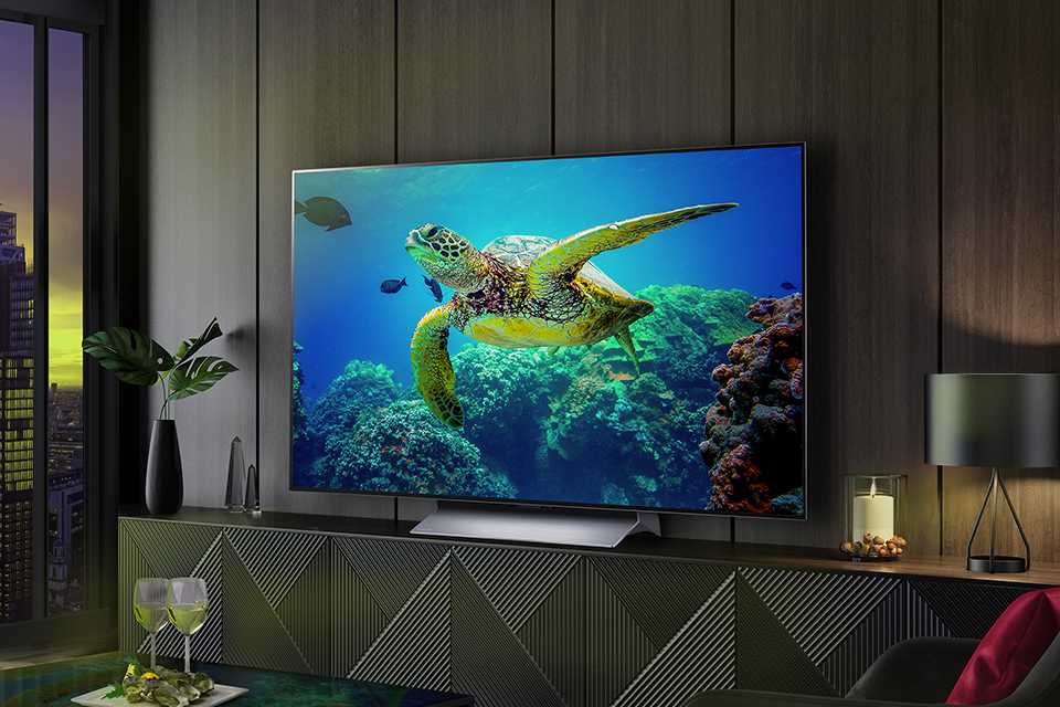 An LG OLED TV in a living room.
