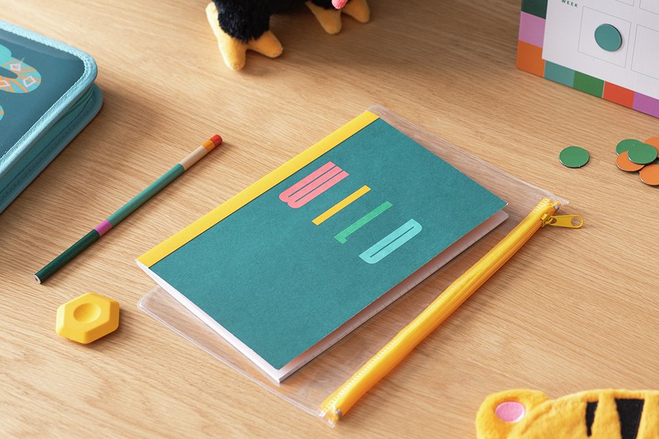 Habitat Rio stationery set on a wooden desk.