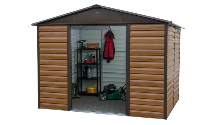 Yardmaster Woodgrain Shiplap Metal Windowless Shed - 10x8ft