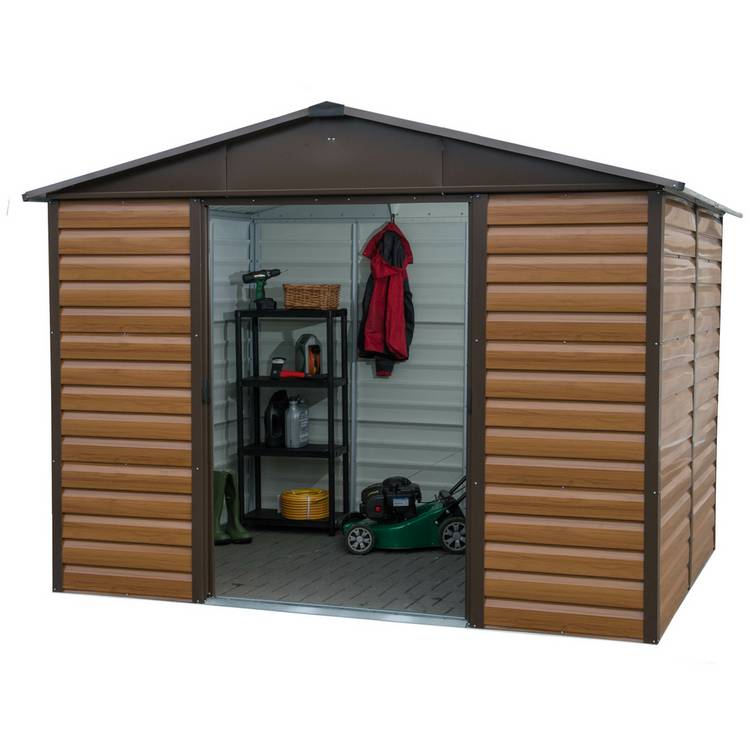 Yardmaster Woodgrain Shiplap Metal Windowless Shed - 10x8ft 0