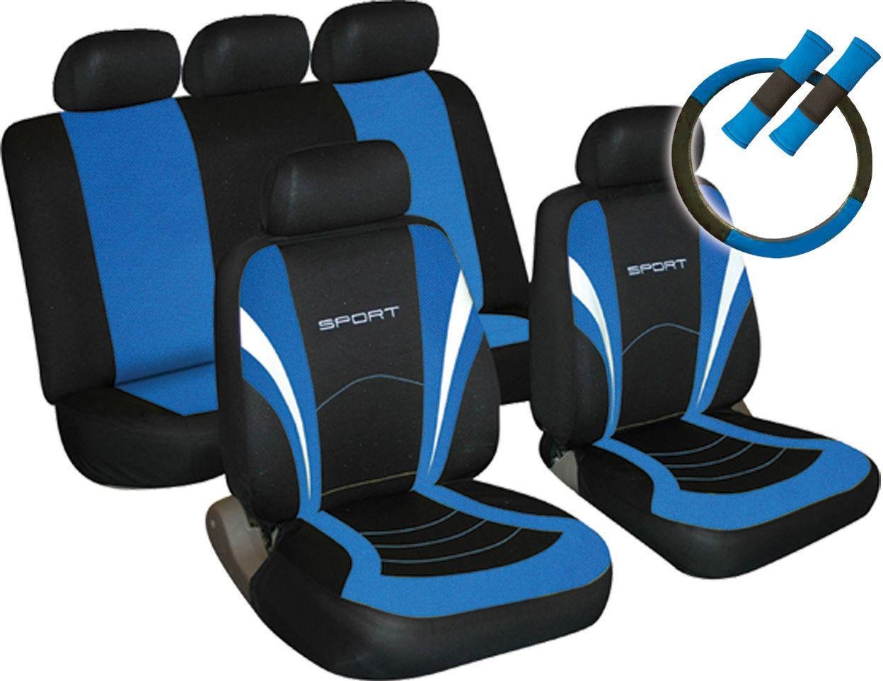 Sport Seat Cover, Steering Wheel and Seat Belt Pads - Blue