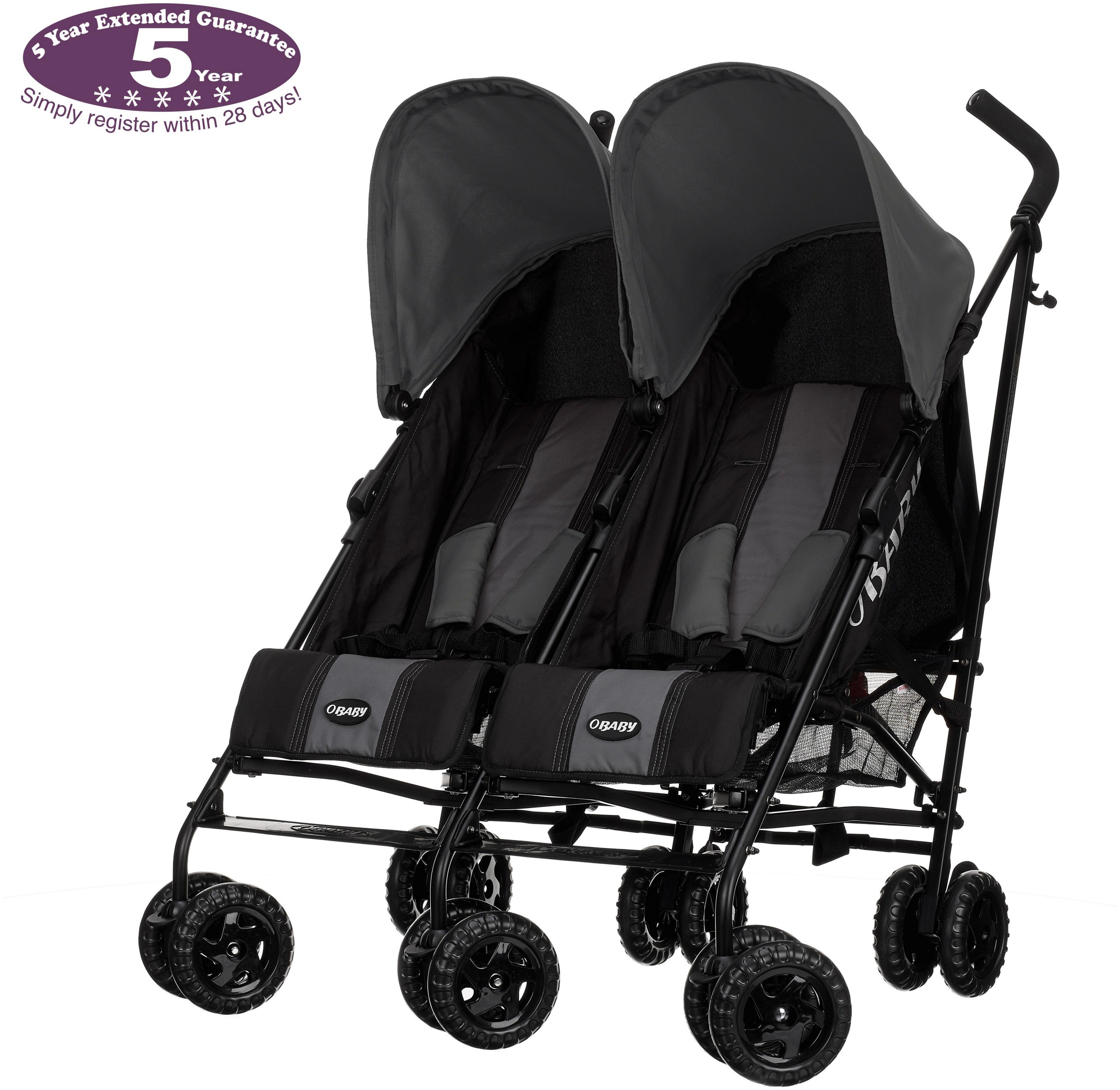 Obaby Apollo Black and Grey Twin Stroller - Grey.