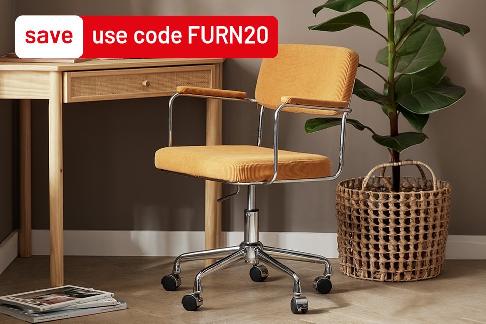 Save 20% on selected indoor furniture when you spend £100. Use code FURN20 at checkout.