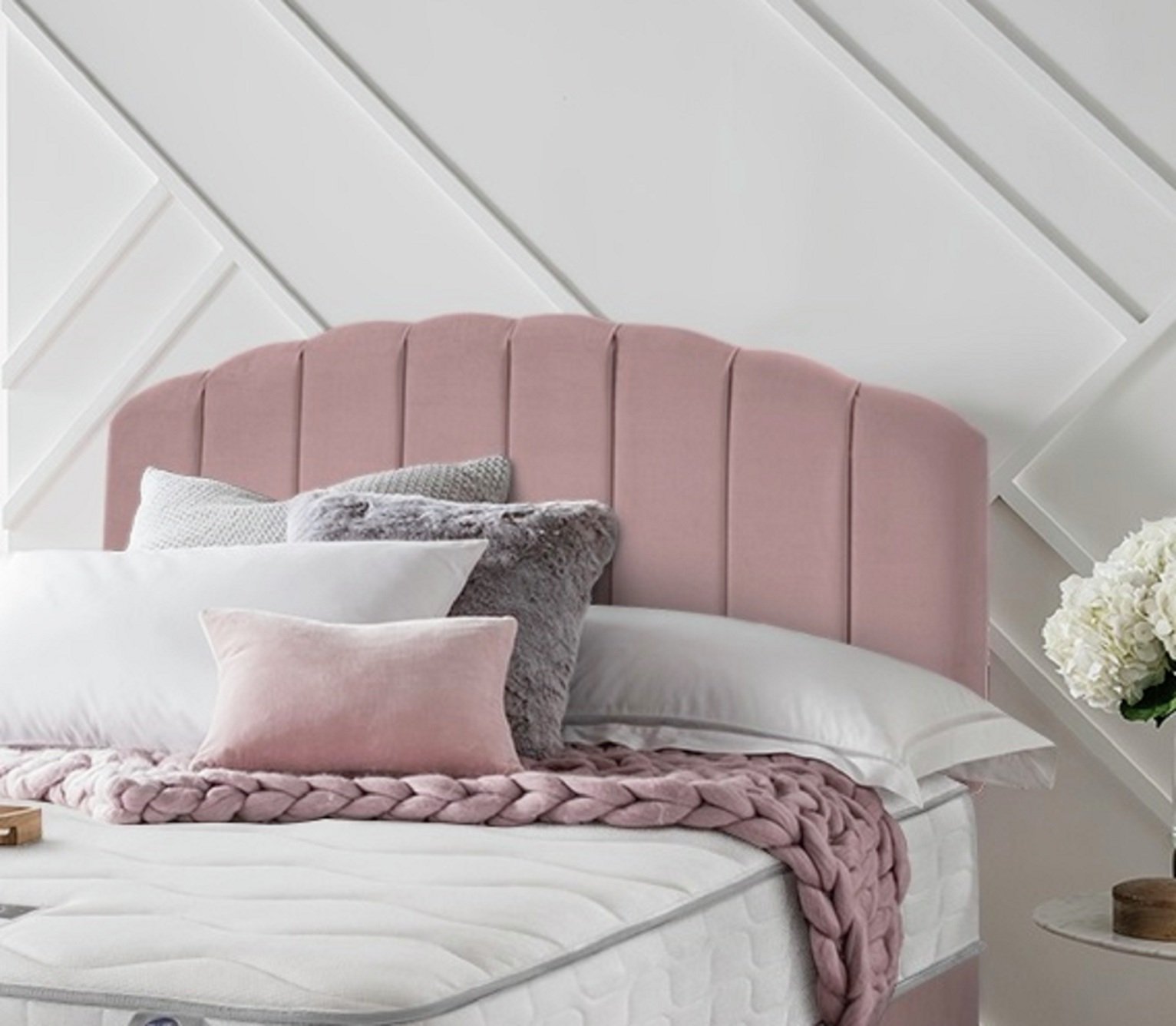 Silentnight Merlin Velvet Double Headboard - Dusky Pink