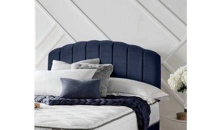 Blue velvet store bed headboard