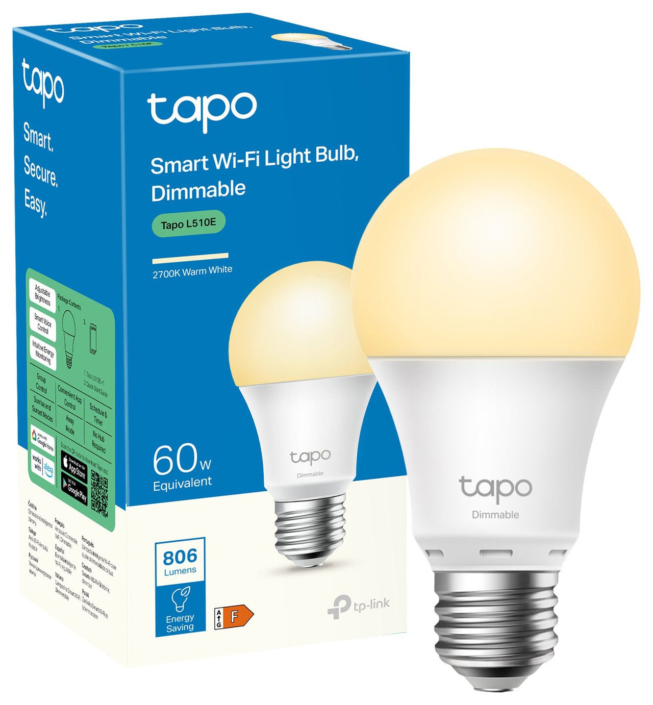 TP-Link Tapo L510E E27 White Dimmable Smart Wi-Fi Bulb