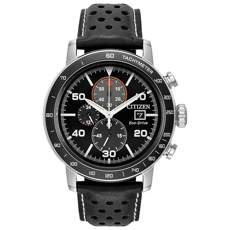 Citizen Men's Eco-Drive Black Leather Strap Watch 0