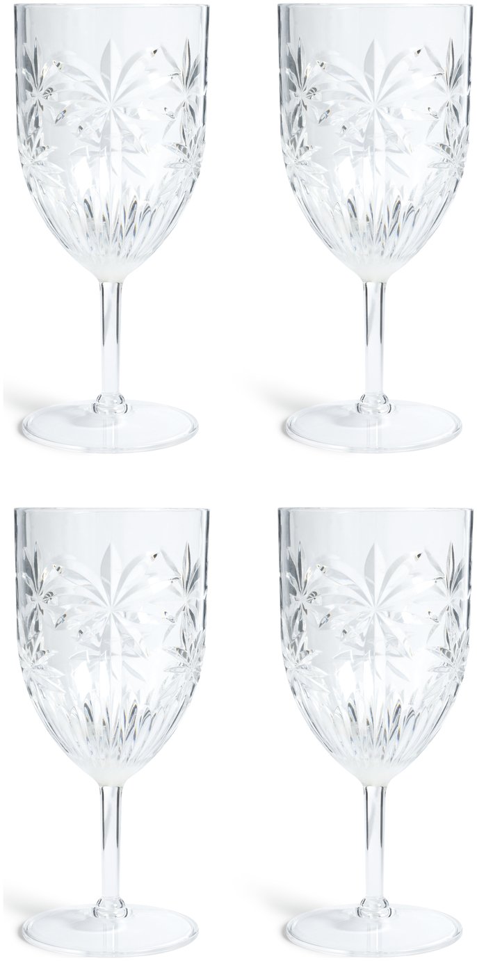 Habitat Palm Design Transparent Wine Glass - Pack of 4