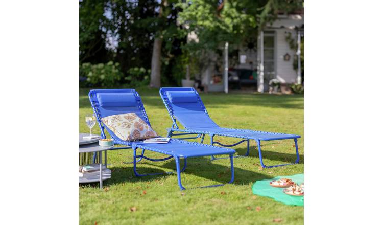 Buy Argos Home Set of 2 Folding Metal Sun Loungers Blue