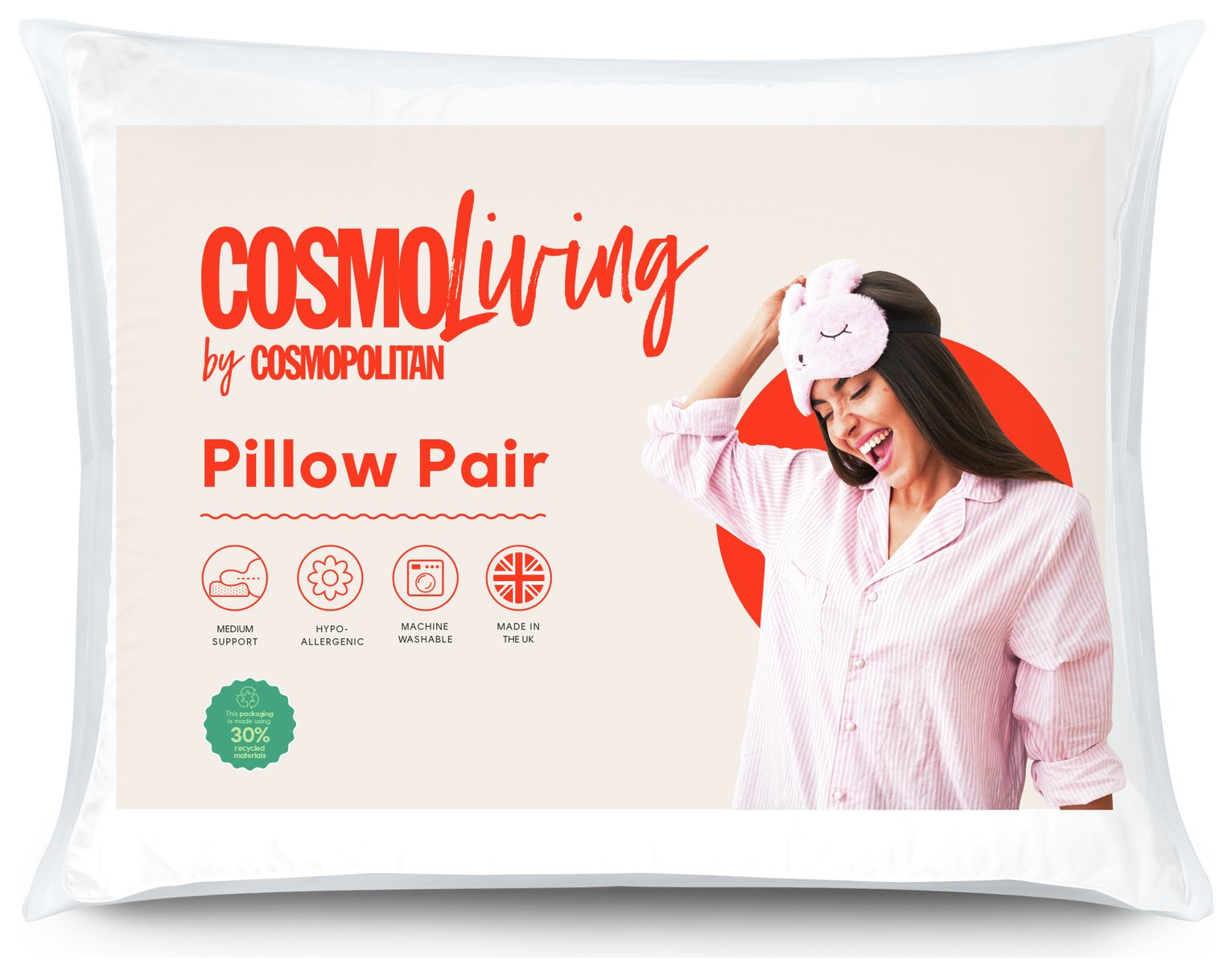 Buy Cosmo Living Hollowfibre Washable Medium Soft Pillow- 2 Pack ...