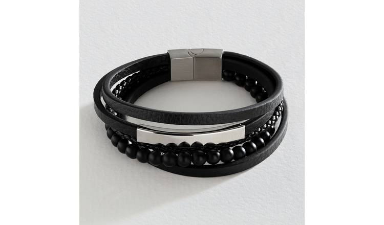 Black Leather Bracelet for Men