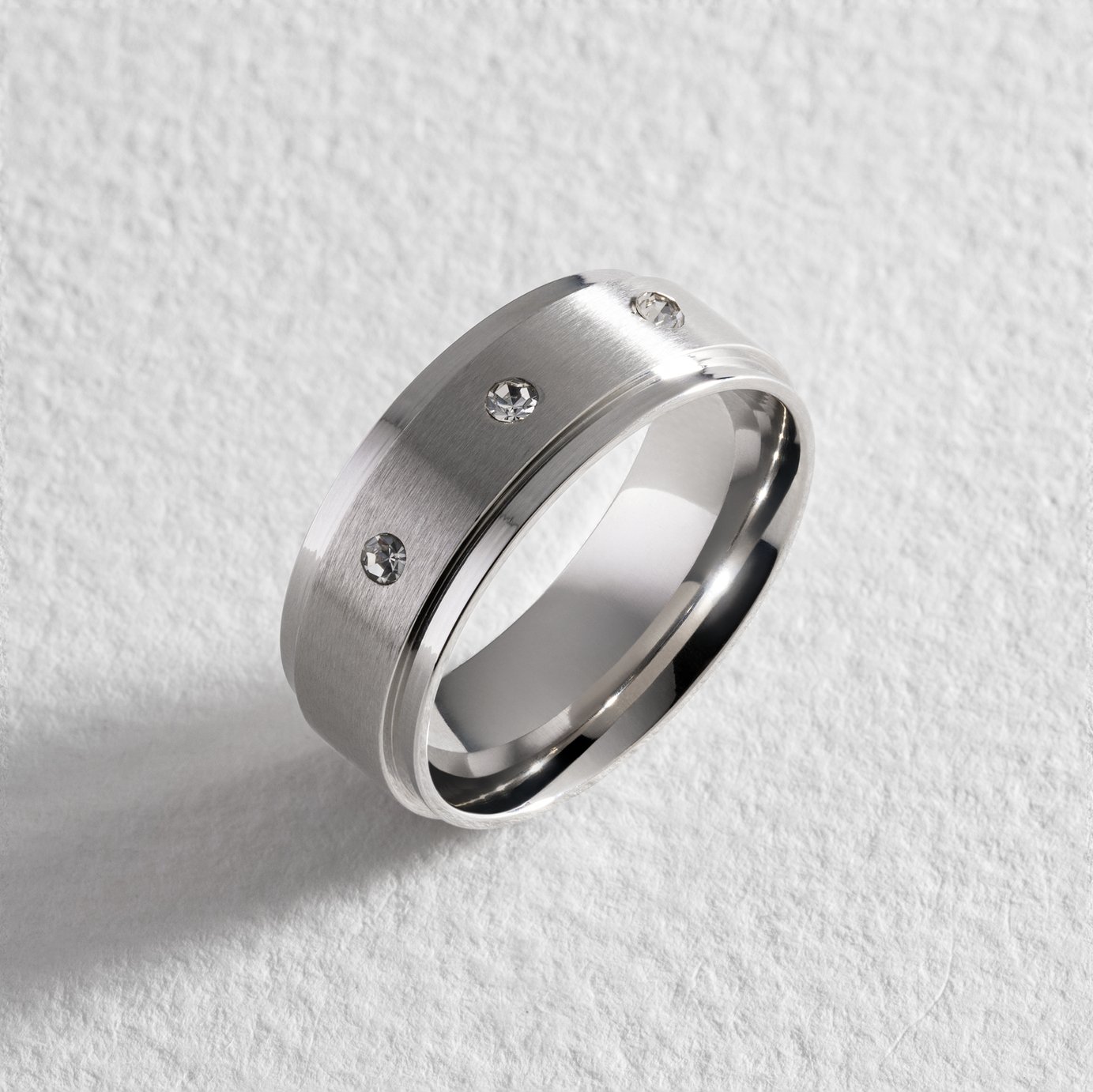 Revere Men's Stainless Steel Cubic Zirconia Wedding Ring - W