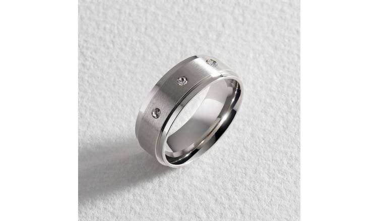 Revere Men's Stainless Steel Cubic Zirconia Wedding Ring - T