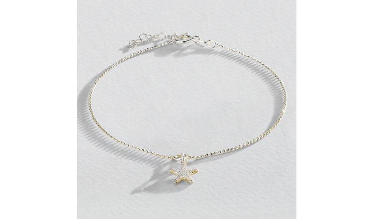 Revere Sterling Silver Beaded Chain Sea Star Charm Anklet