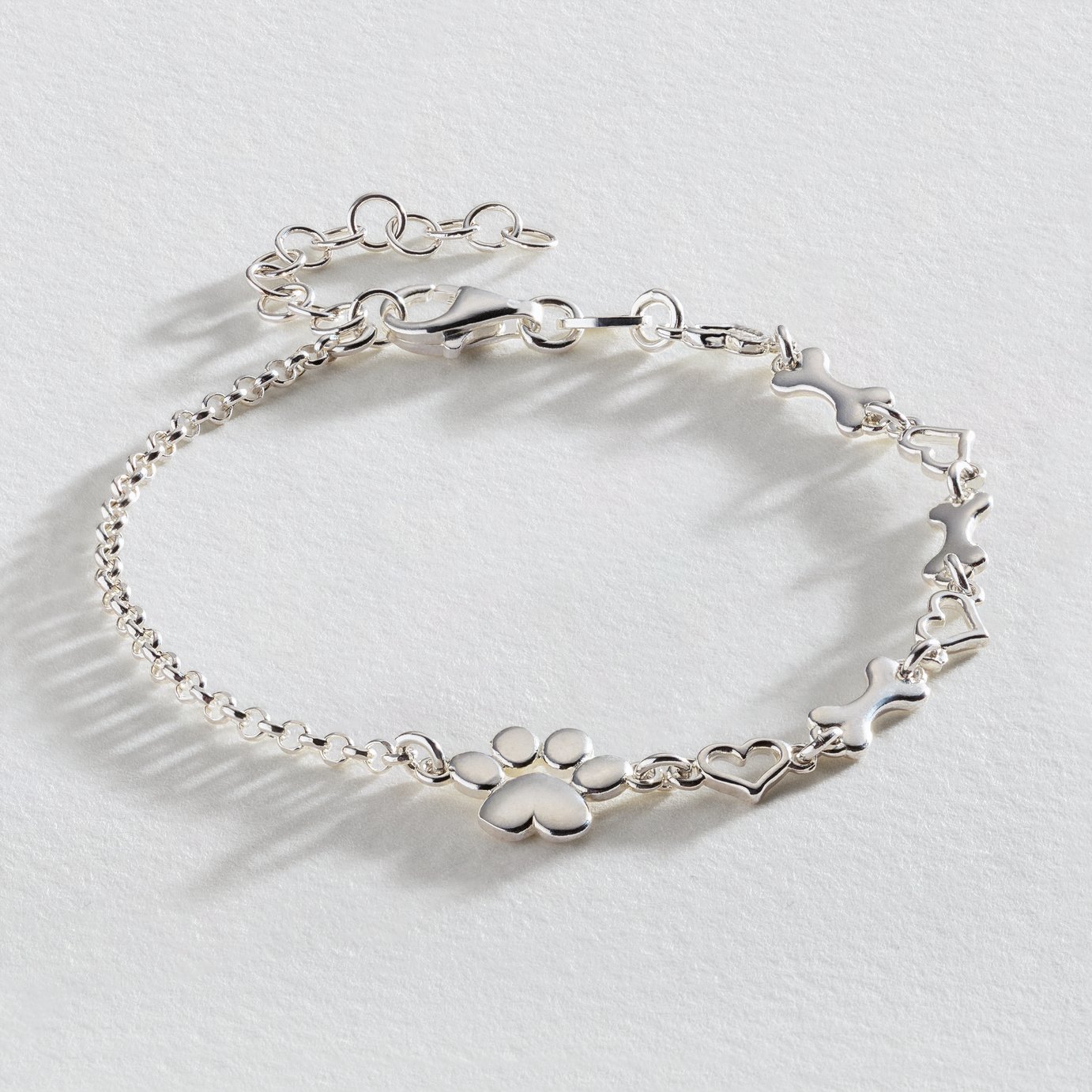 Revere Sterling Silver Heart Paw and Bone Chain Bracelet