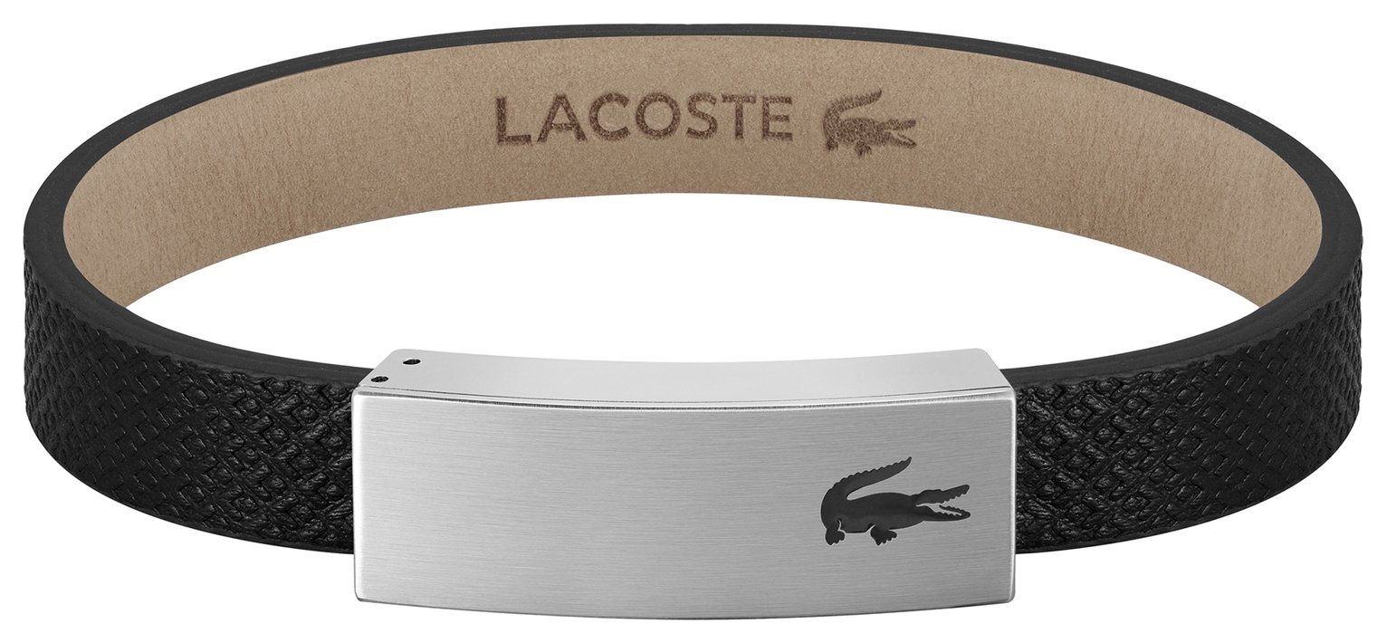 Lacoste Men's Black Leather Stainless Steel Closure Bracelet