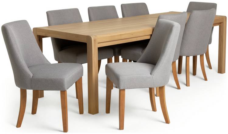 Habitat Radius Oak Dining Table & 8 Alec Light Grey Chairs