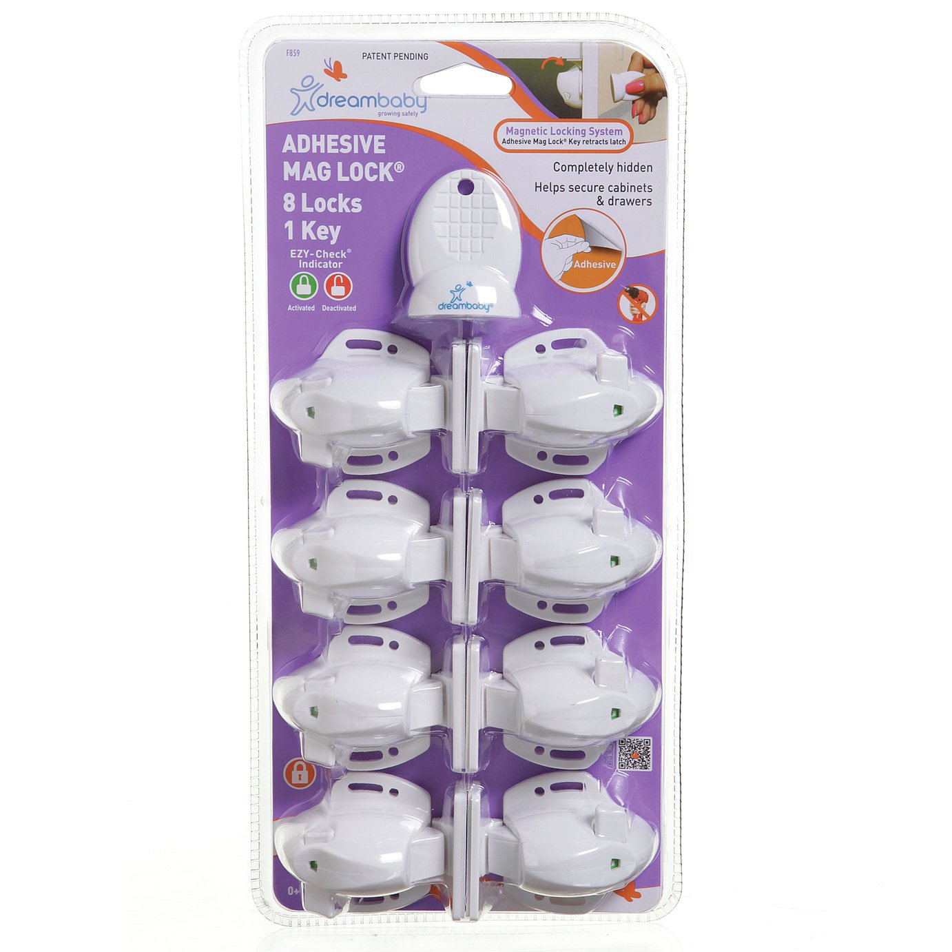 Dreambaby Adhesive Mag Lock Set - 8 Locks   1 Magnetic Key