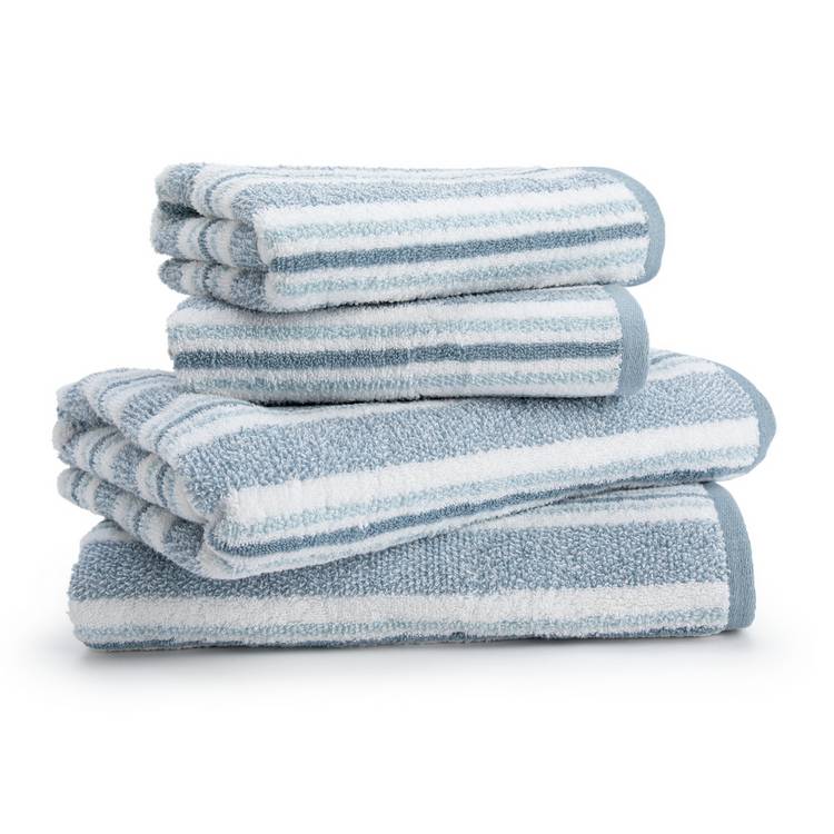 Habitat Coastal Stripe 4 Piece Towel Bale - Blue & White 0