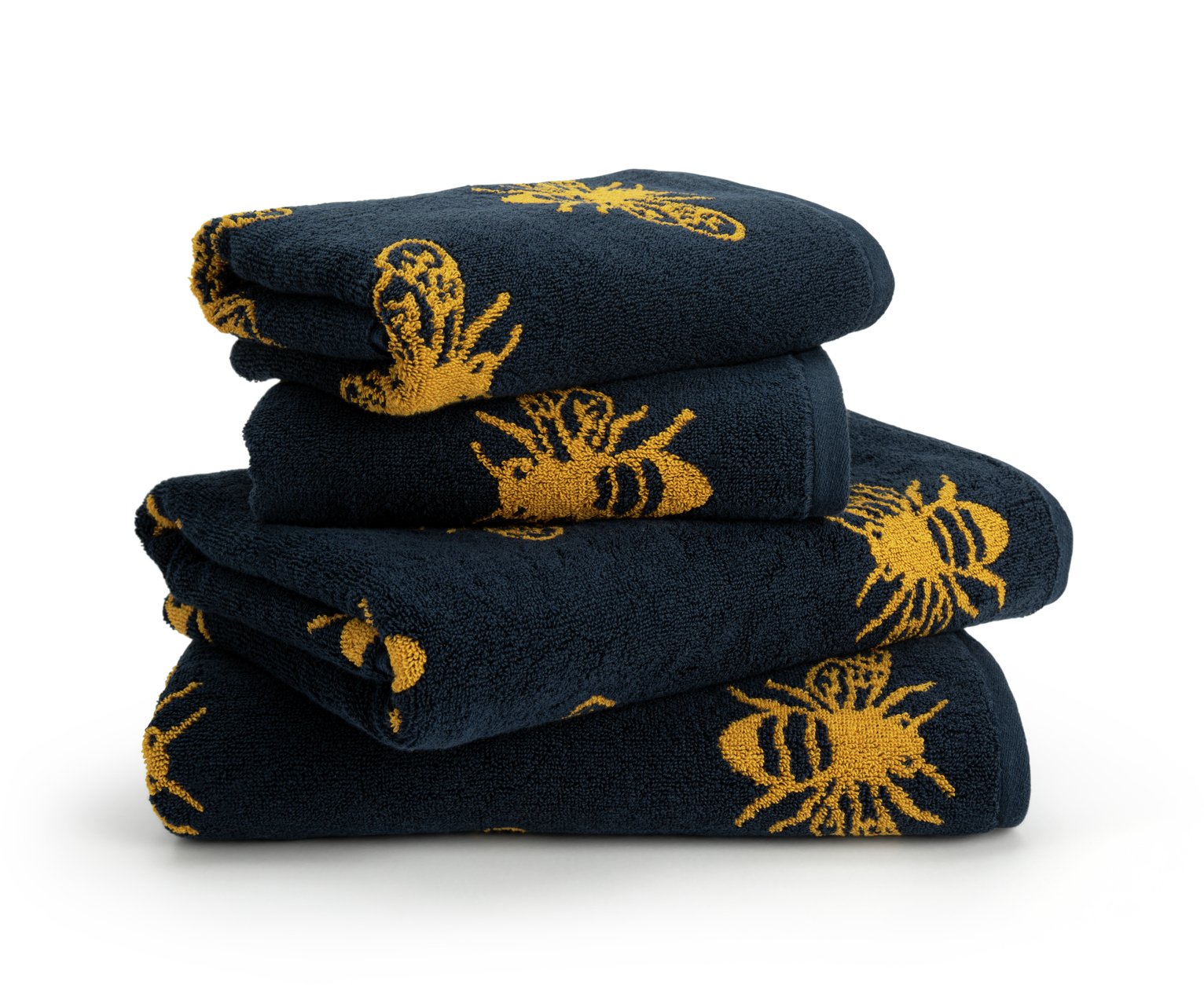 Habitat Bee Print 4 Piece Towel Bale - Navy & Yellow