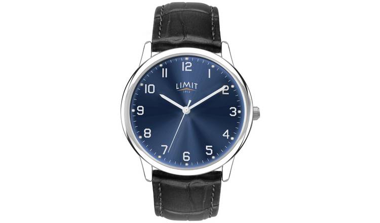 Limit Men's Black Faux Leather Strap Watch