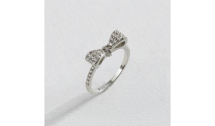 Revere Rhodium Plated Silver Cubic Zirconia Bow Ring - K