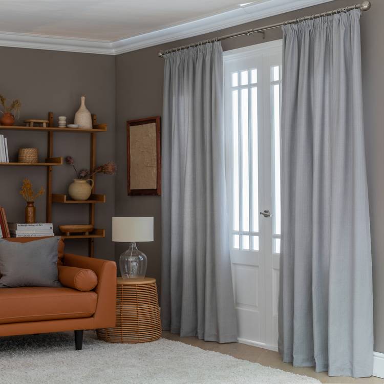 Habitat Herringbone Fully Lined Pencil Pleat Curtains - Grey 0