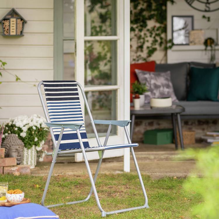 Habitat Folding Metal Garden Chair - Blue 0