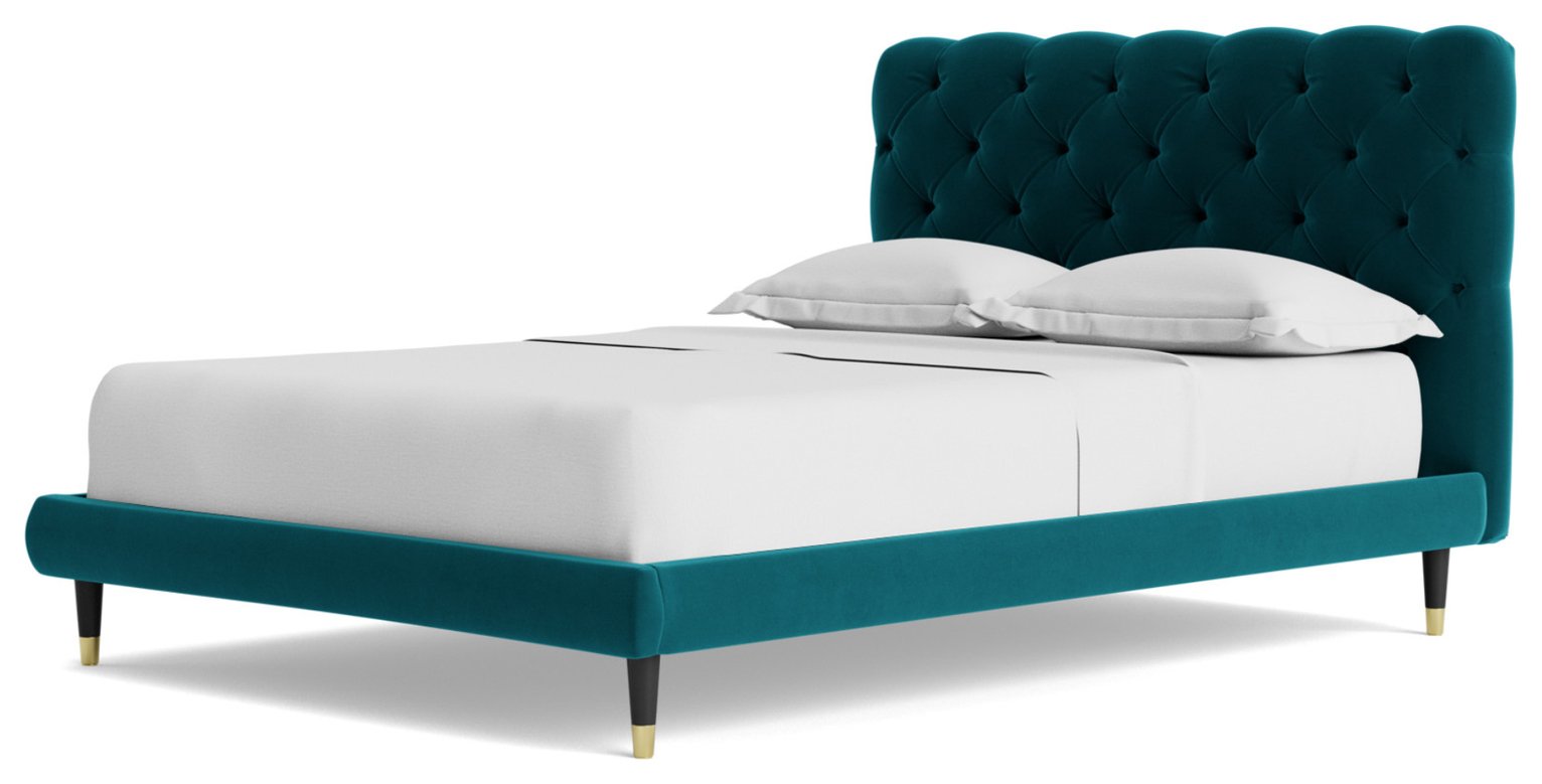 Swoon Burbage Double Velvet Bed Frame - Kingfisher Blue