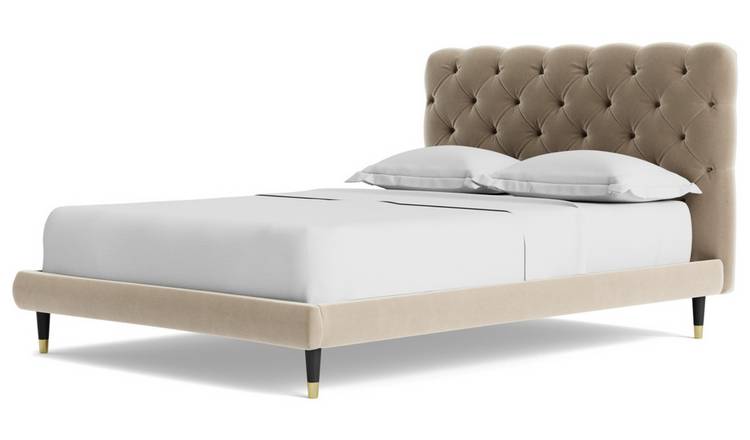 Taupe upholstered shop bed frame