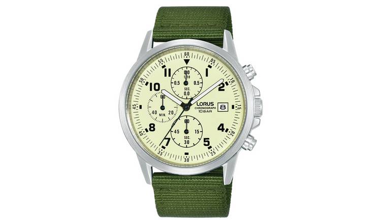 Buy Lorus Men s Green Luminous Strap Watch Men s watches Argos