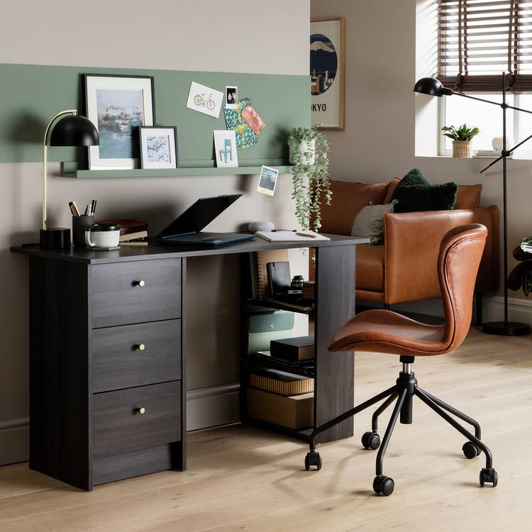 Argos Home Malibu 3 Drawer Office Desk - Black & Brown 0