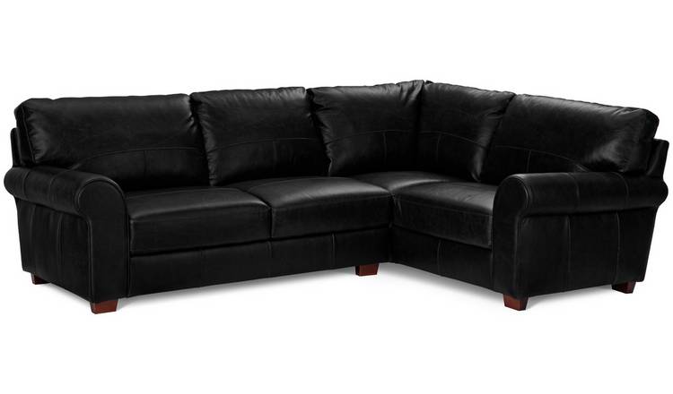 Buy Habitat Salisbury Leather Left Hand Corner Sofa - Black | Sofas ...
