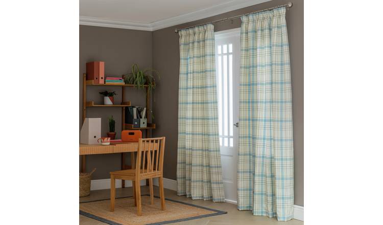 Habitat Classic Check Fully Lined Pencil Pleat Curtains-Blue