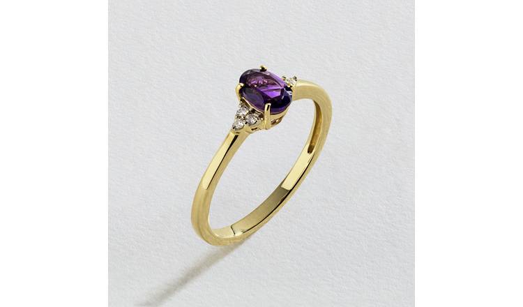 Buy Revere 9ct Yellow Gold Purple Amethyst and Diamond Ring - R | Womens  rings | Argos