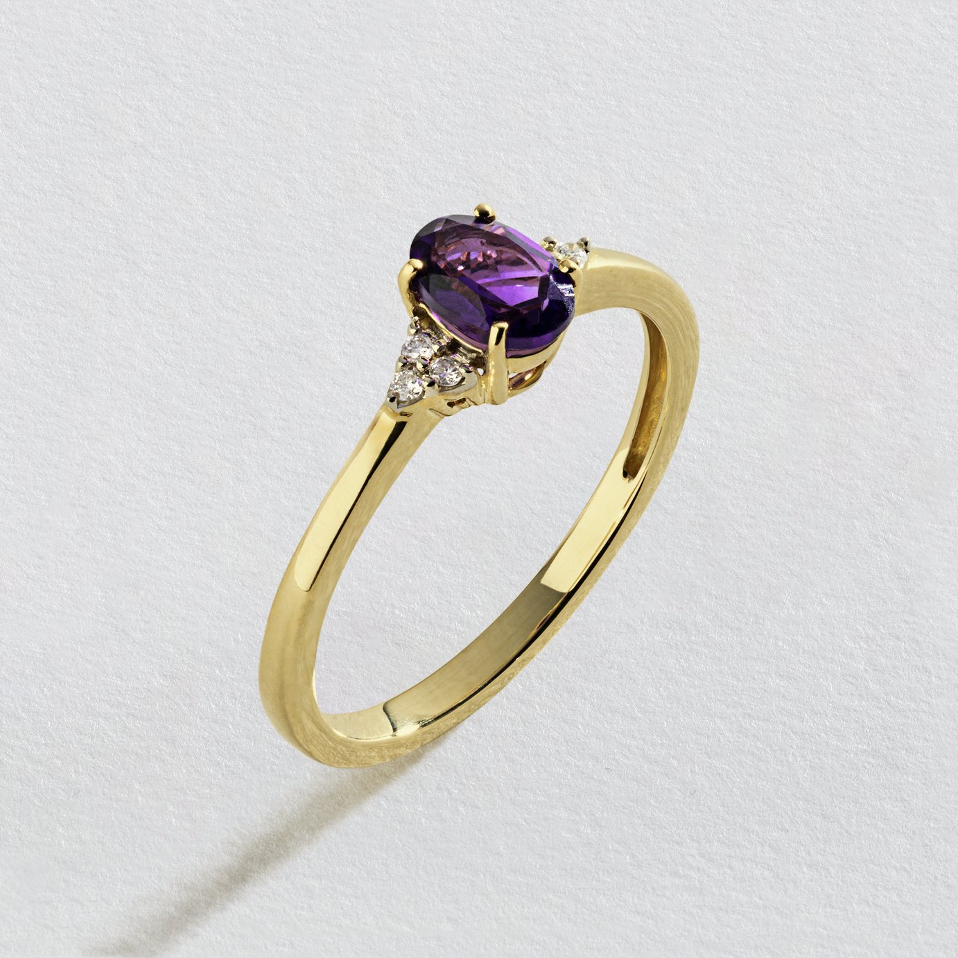 Revere 9ct Yellow Gold Purple Amethyst and Diamond Ring - P