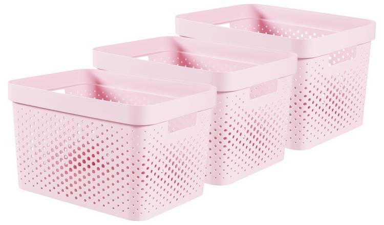 Curver Infinity Dots 3 x 17L Recycled Storage Basket - Pink