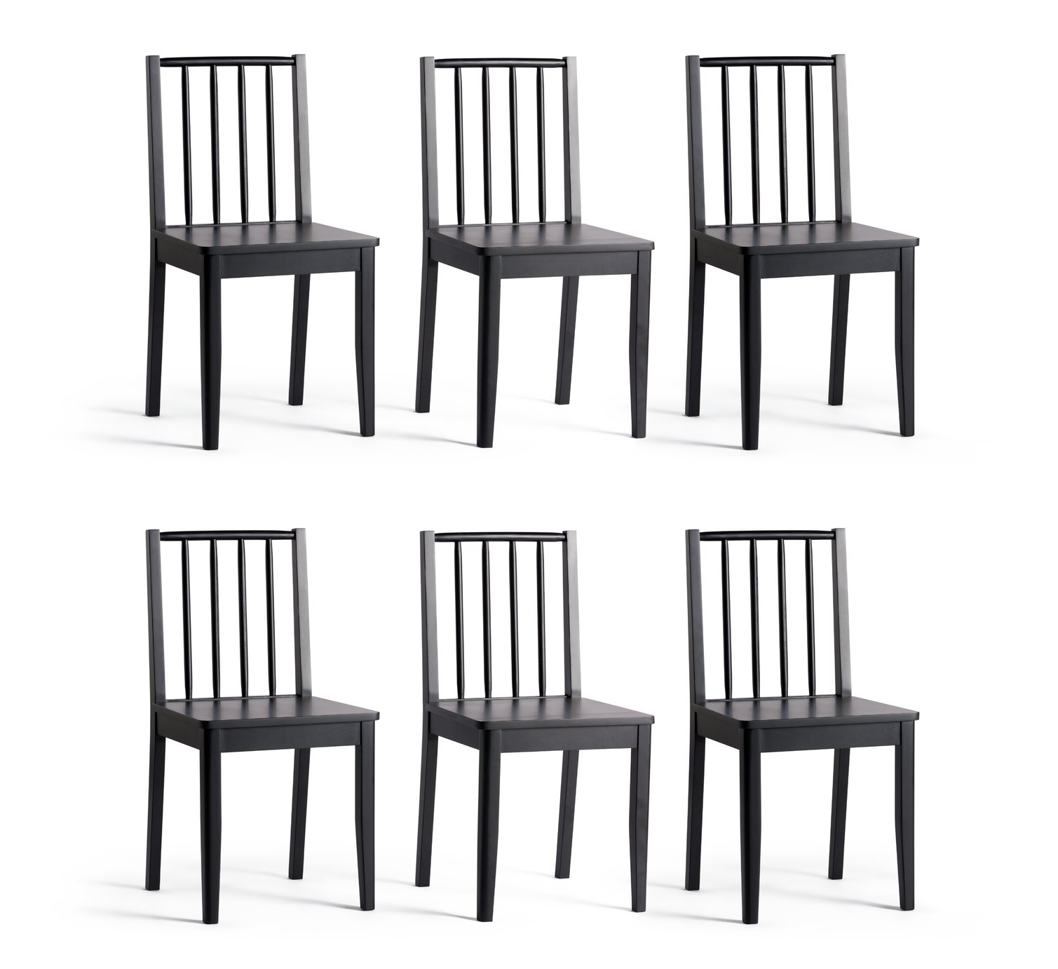 Habitat 6 Nel Solid Wood Spindle Chairs - Black