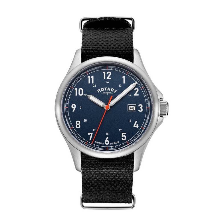 Rotary Blue Dial Black Fabric Strap Watch 0
