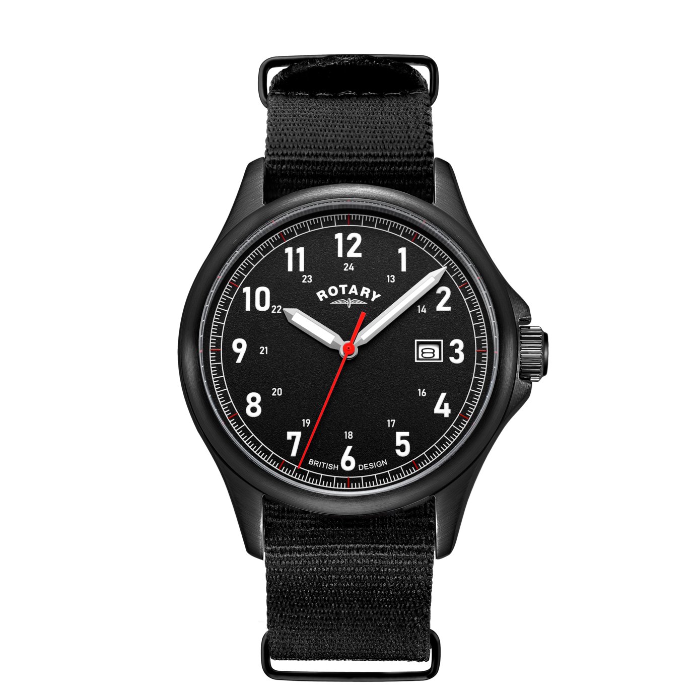 Rotary Black Dial And Black Fabric Strap Watch