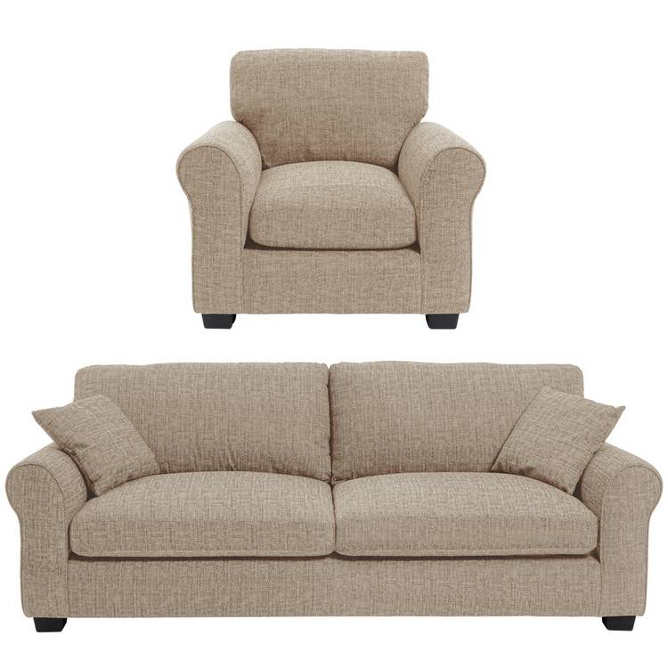 Argos Home Lisbon Fabric Chair & 4 Seater Sofa - Stone 0