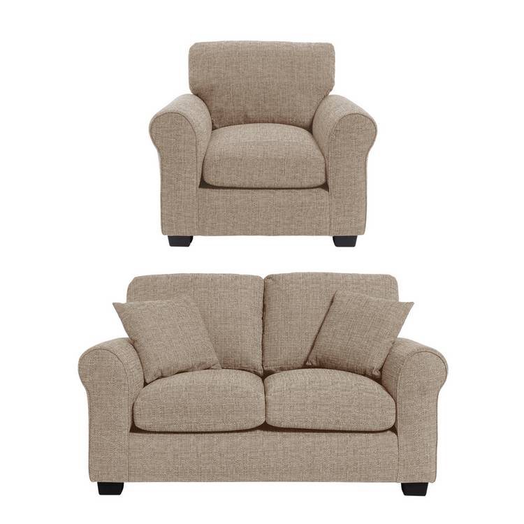 Argos Home Lisbon Fabric Chair & 2 Seater Sofa - Stone 0