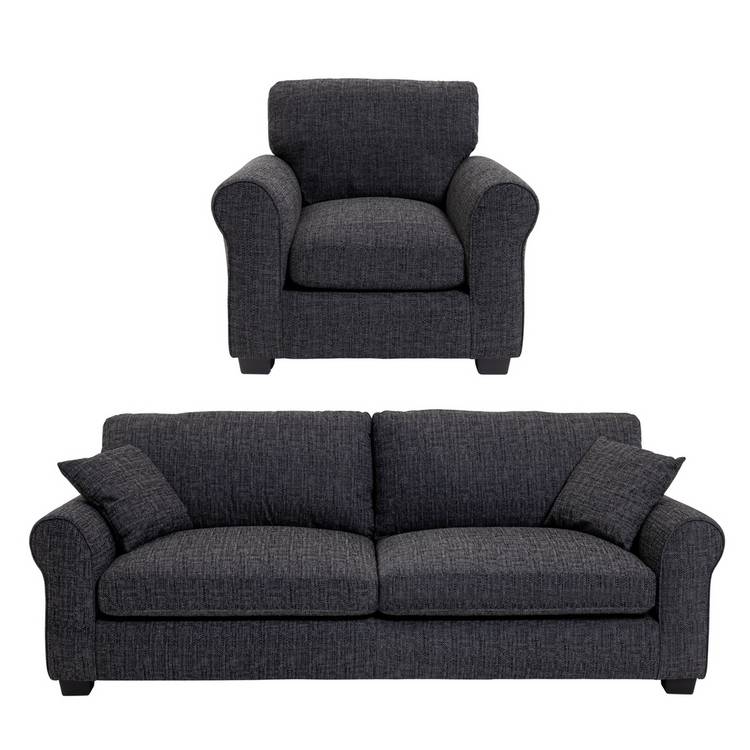 Argos Home Lisbon Fabric Chair & 4 Seater Sofa - Charcoal 0