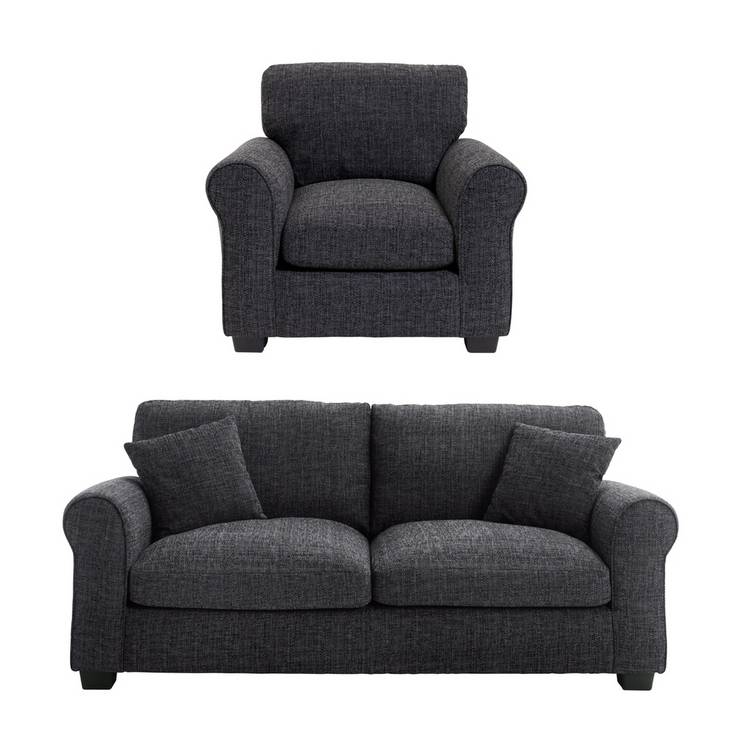 Argos Home Lisbon Fabric Chair & 3 Seater Sofa - Charcoal 0