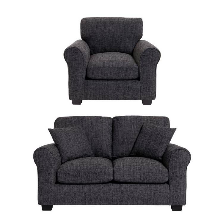 Argos Home Lisbon Fabric Chair & 2 Seater Sofa - Charcoal 0