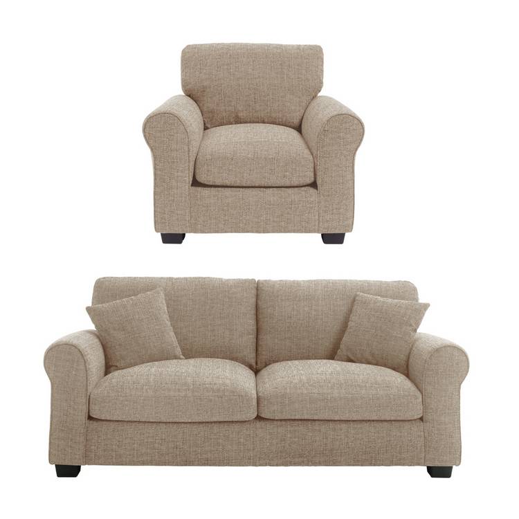 Argos Home Lisbon Fabric Chair & 3 Seater Sofa - Stone 0
