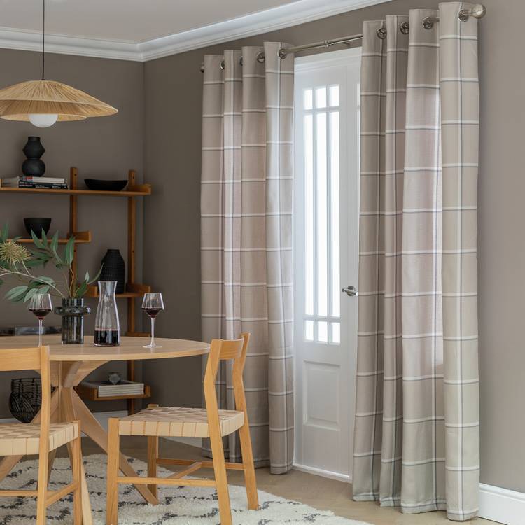 Habitat Square Check Fully Lined Eyelet Curtains - Natural 0