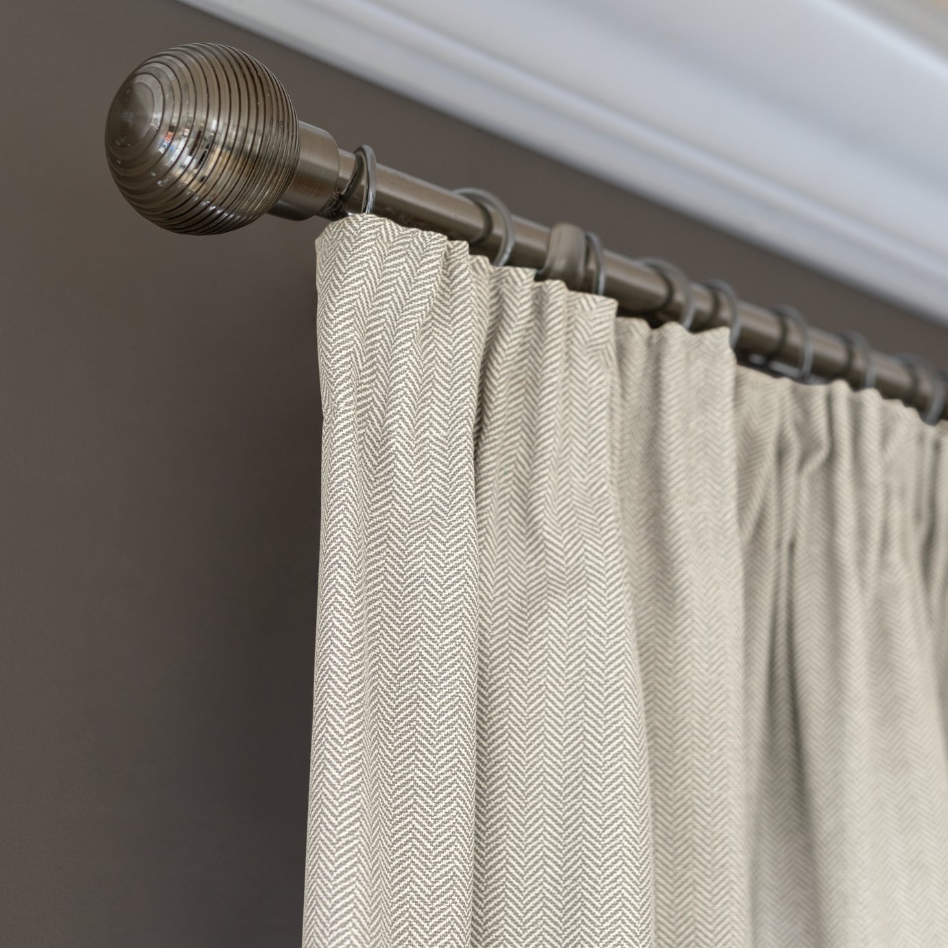 Habitat Herringbone Fully Lined Pencil Pleat Curtain - Cream