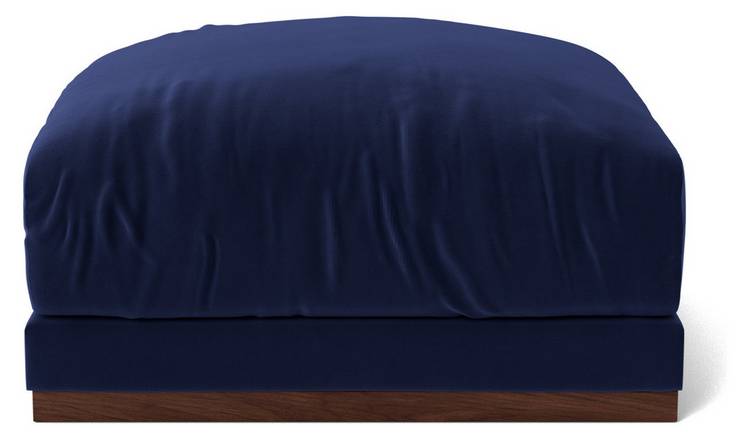 Swoon Denver Velvet Ottoman Footstool - Ink Blue
